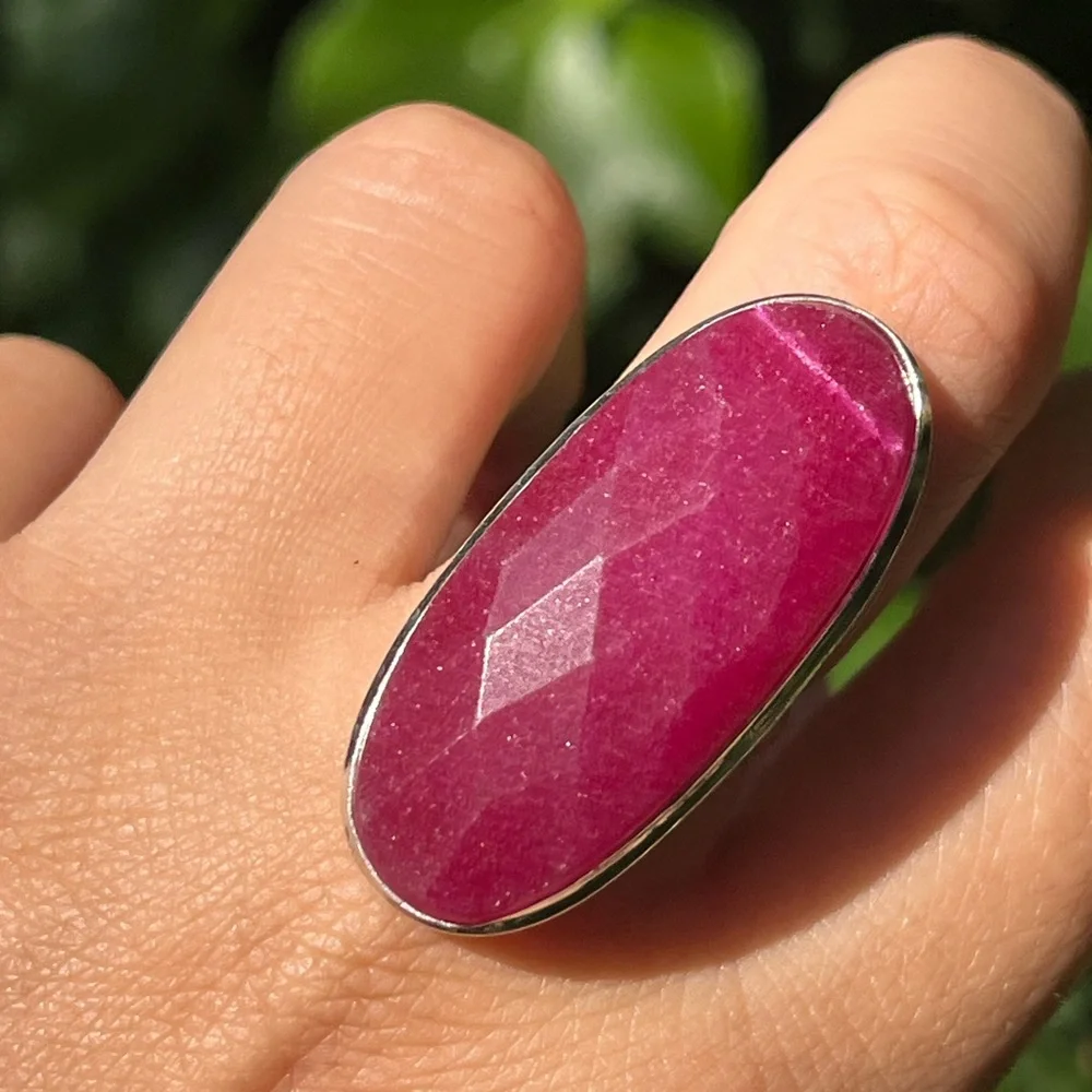 Size 7 925 silver plated simulated ruby ring long‎